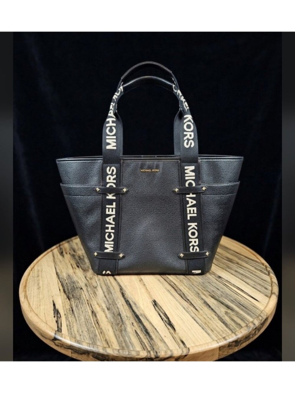 Michael Kors Black Pebbled Leather Maeve Large Open Tote Shoulder Bag